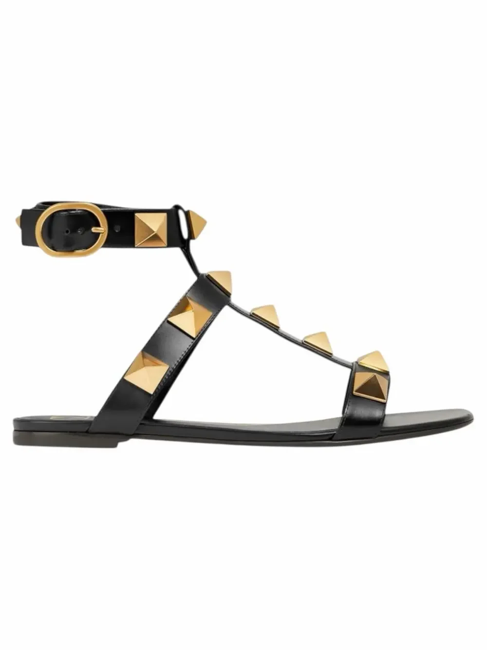 Valentino Garavani Roman Stud Ankle Strap Leather Sandal Black Size 36